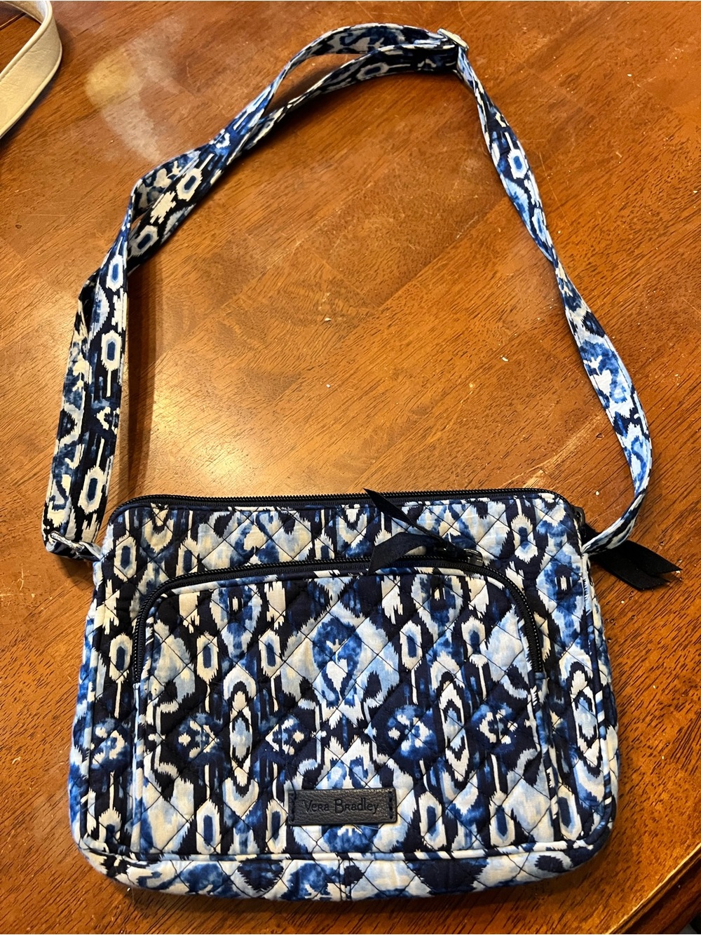 Vera Bradley Navy and White Quilted Ikat Crossbody Bag